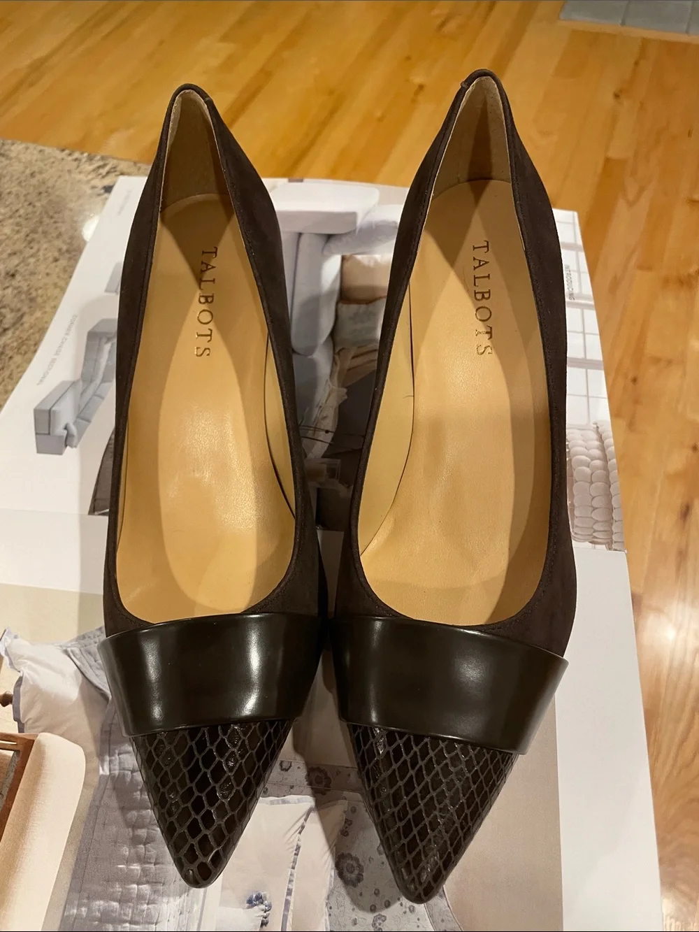 NWOT Talbots Dark Brown Pointed-Toe Genuine Leather & Suede Pumps